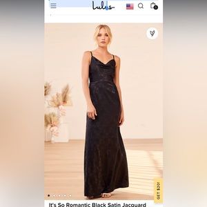 It's So Romantic Black Satin Jacquard Cowl Neck Maxi Dress